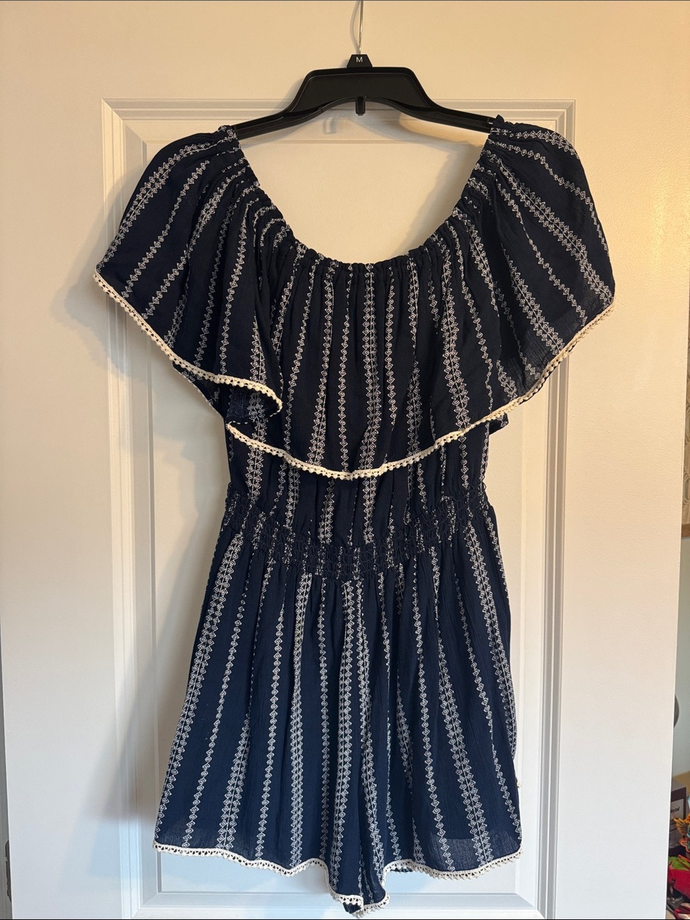 Navy Blue Off-Shoulder Summer Romper